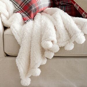 Pottery Barn Cozy Pom Pom Sherpa Throw NEW